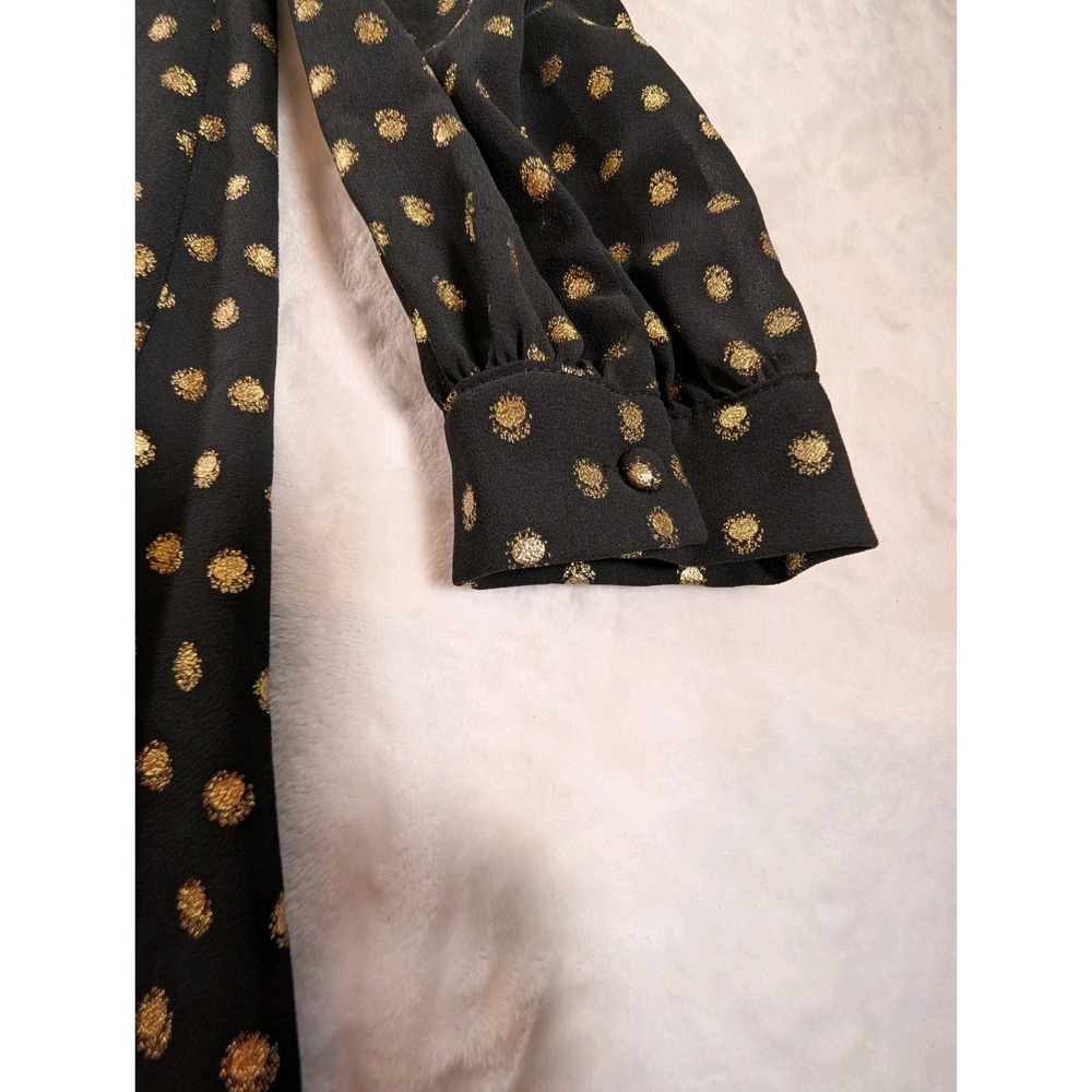 Altar'd State Women's Black Gold Polka Dot Dress Size S Deep V Neck Long Sleeve - Picture 8 of 11